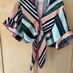 Red Carter Green and Pink Blouse with Sailor Collar and Tie Front